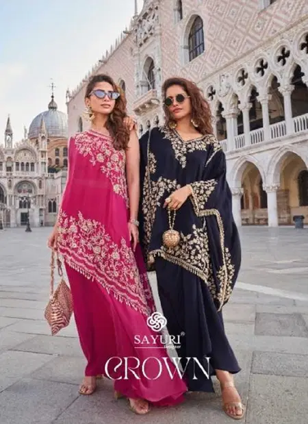 Crown By Sayuri Crepe Embroiderey Designer Indo Western Wholesale In Surat